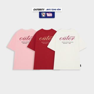  Áo Thun Thêu Outer Logo Basic Tee   Form Rộng Unisex Nam Nữ 100% Cotton 