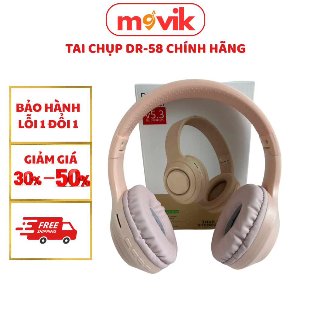 Tai Chụp DR 58, Tai Nghe Bluetooth Chụp Tai D-Rock DR58 Âm Bass Mạnh, Tai Nghe Không Dây Có Mic, Hàn
