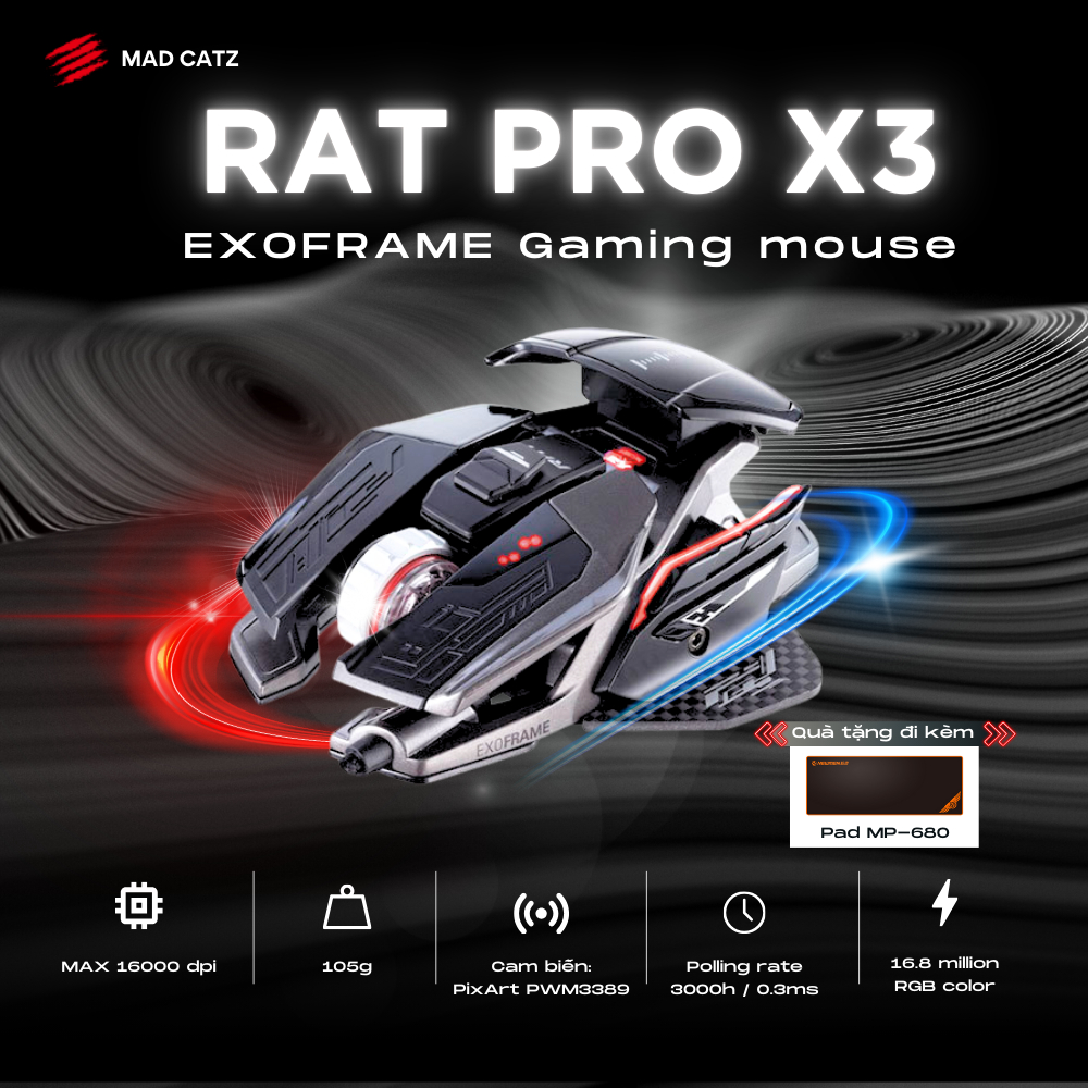 [CHÍNH HÃNG] Chuột Gaming Cao Cấp MADCATZ R.A.T PRO X3 – DPI 16000, PixArt 3389, Modular Custom