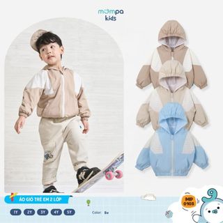  Áo khoác gió cho bé Mompa 1-5 tuổi có mũ 2 lớp lót lưới mềm mại khoá kéo bo ống ấm áp 0105 