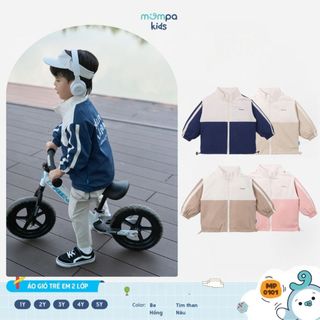  Áo khoác gió cho bé Mompa 1-5 tuổi 2 lớp lót lưới mềm mại khoá kéo dây rút bo ống ấm áp 0101 