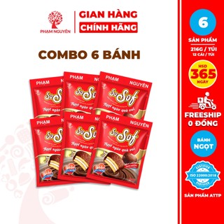  Combo 6 túi Bánh phủ socola Choco PN SoSof 216g | Bánh ăn vặt Socola | Đồ ăn vặt 