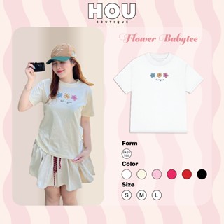 Áo thun nữ baby tee Flower Life is good HOU boutique chất thun cotton 250Gsm 2 chiều top cổ tròn Women Đen   AT39