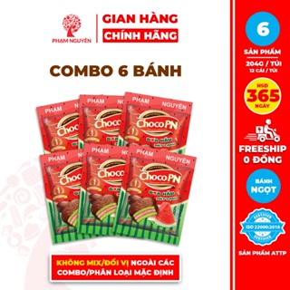 Combo 6 Túi Bánh phủ socola Choco PN Dưa Hấu 204g | Bánh ăn vặt Socola | Đồ ăn vặt