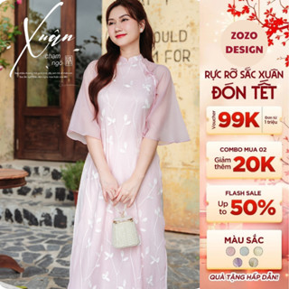  Áo dài nữ cách tân An Vy áo dài nữ tơ thêu hoa thiết kế dáng suông đủ 3 màu- ZOZO Design 