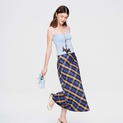 DOTTIE - Chân váy midi kẻ ô - Xanh dương - S0295
