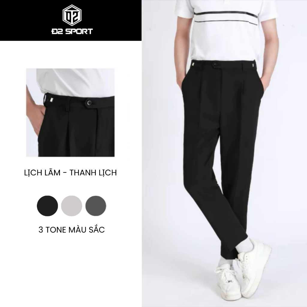 Quần Âu Nam D2 Sport Cạp Cao Baggy Suông Hàn Quốc Lưng Cao Công Sở Cao Cấp, Lịch Sự