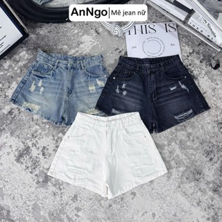   Có big size  Quần short jean nữ lưng cao form ống rộng rách nhẹ cá tính chất vải jean không giãn Anngo - AT550 