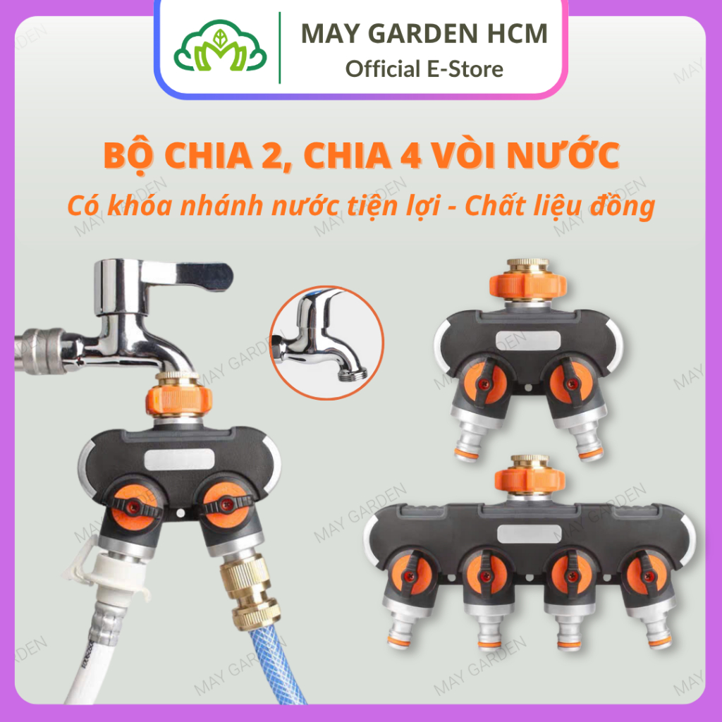 Bộ chia 2, chia 4 nguồn nước có van khóa bằng đồng - Bộ chia vòi nước nhanh chóng tiện lợi