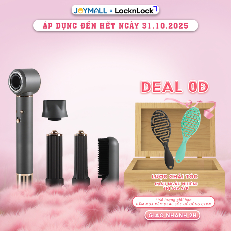 Máy sấy tóc ion âm LocknLock Hair Dryer ENA426GRY, Hàng chính hãng, lược chải, uốn tạo kiểu- JoyMall