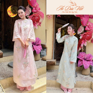  Áo dài cách tân TƯƠNG TƯ dáng suông 4 tà chất tơ thêu chỉ nổi cao cấp đính khuy điệu đà xinh xỉu 