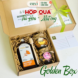 Hộp Quà Golden Box, Hộp Quà Trà Hoa Kèm Mật Ong, Trà Hoa Sấy Lạnh Tặng Bạn Bè Người Thân