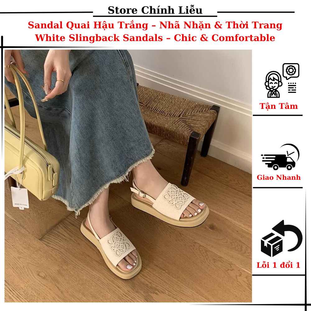 Sandal Quai Hậu Trắng – Nhã Nhặn & Thời Trang | White Slingback Sandals – Chính Liễu Store