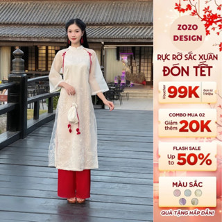Áo dài cách tân nữ Mộng Hỷ áo dài cao cấp 4 tà thiết kế yểu điệu tơ thêu kì lân -Zozo Design Z22