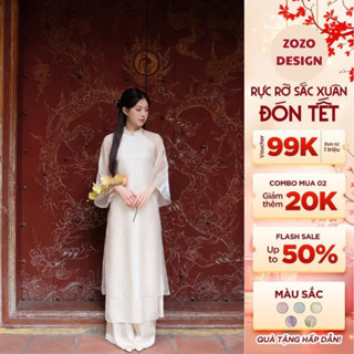  Áo dài cách tân nữ 4 tà thiết kế thêu hoa tay loe vải tơ voan cao cấp - Zozo Design Z99 