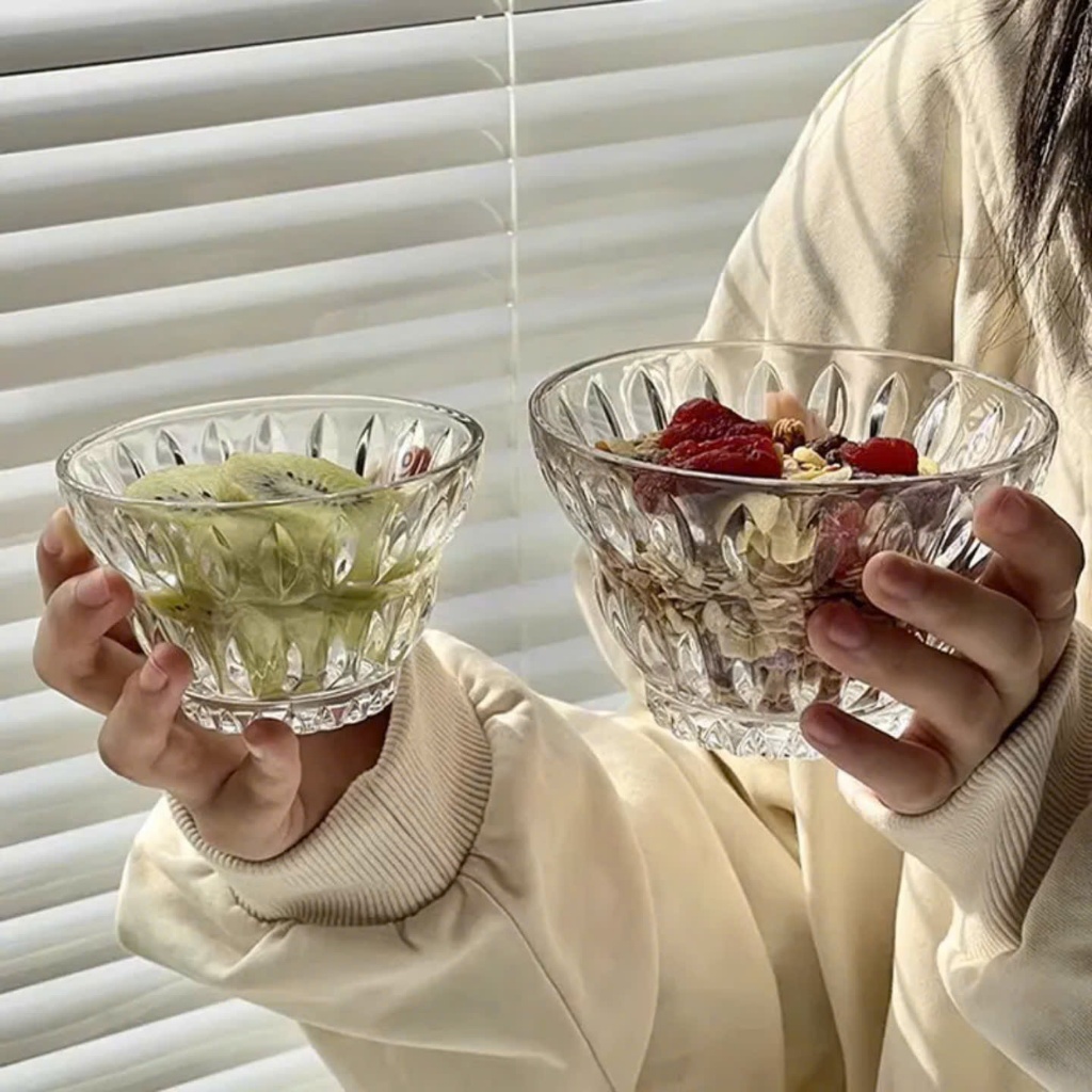 Bát thủy tinh ăn ngũ cốc, bày đồ ăn nhẹ decor xinh xắn