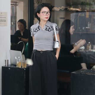 Áo polo len cộc tay họa tiết hoa mềm mịn HOA TEE (+15% phí sàn) (T-Ju thiết kế)