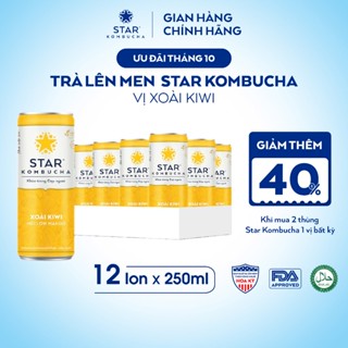 Thùng 12 lon STAR KOMBUCHA Xoài Kiwi / Mellow Mango (250ml/lon) -Trà lên men vi sinh hỗ trợ tiêu hóa