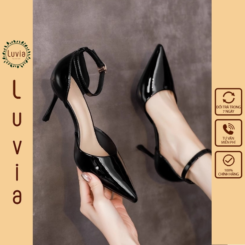 Giày cao gót 8 phân gót nhọn mũi sục da bóng sang trọng màu đen Luvia X168CG