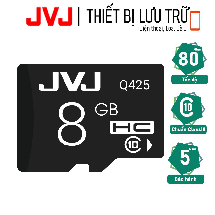 Thẻ Nhớ JVJ 8G Class 10 - Dùng Cho Điện Thoại, Máy Ảnh, Loa, Đài,... Bảo Hành 5 Năm