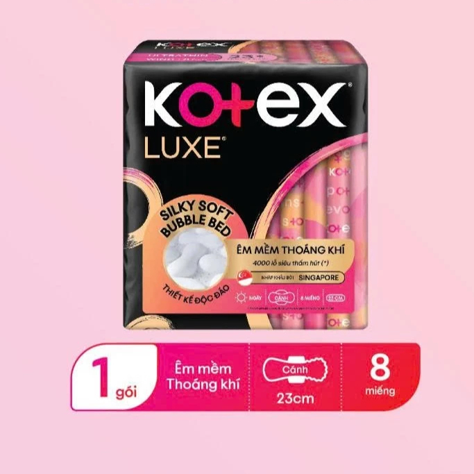 Combo 8 gói băng vệ sinh Kotex LUXE ngày cánh 23cm x 8 miếng