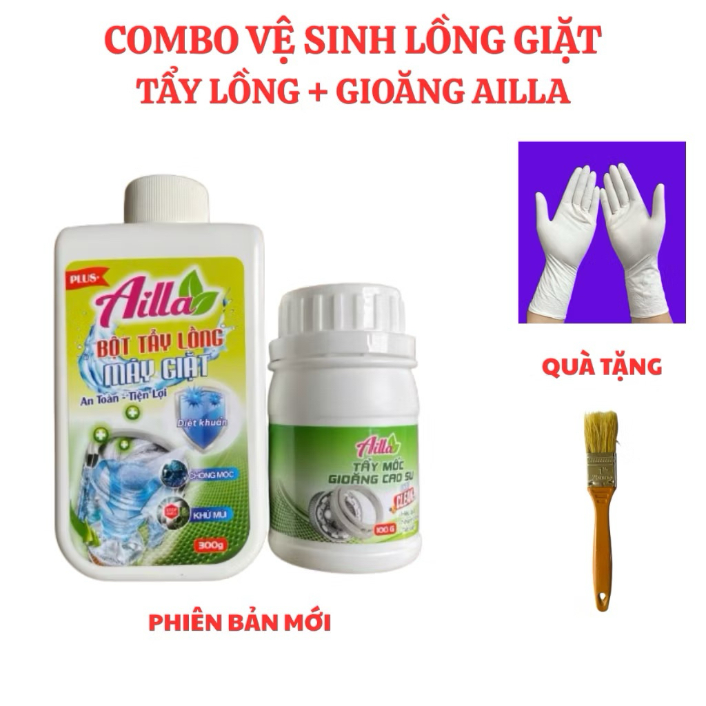 Combo Vệ Sinh Lồng Giặt Tẩy Lồng Máy Giặt Ailla Tẩy Mốc Gioăng Cao Su Máy Giặt Ailla Siêu Sạch