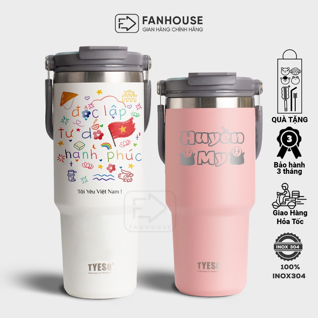 Ly giữ nhiệt cao cấp Tyeso V2 chính hãng cốc giữ nhiệt thể thao Fan House 4 dung tích 600-1200ml
