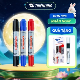 Bút lông dầu Thiên Long PM-07 2 đầu bút kích thước 0.8 mm và 6mm, 3 màu mực xanh/đỏ/đen, bám dính tốt trên nhiều bề mặt