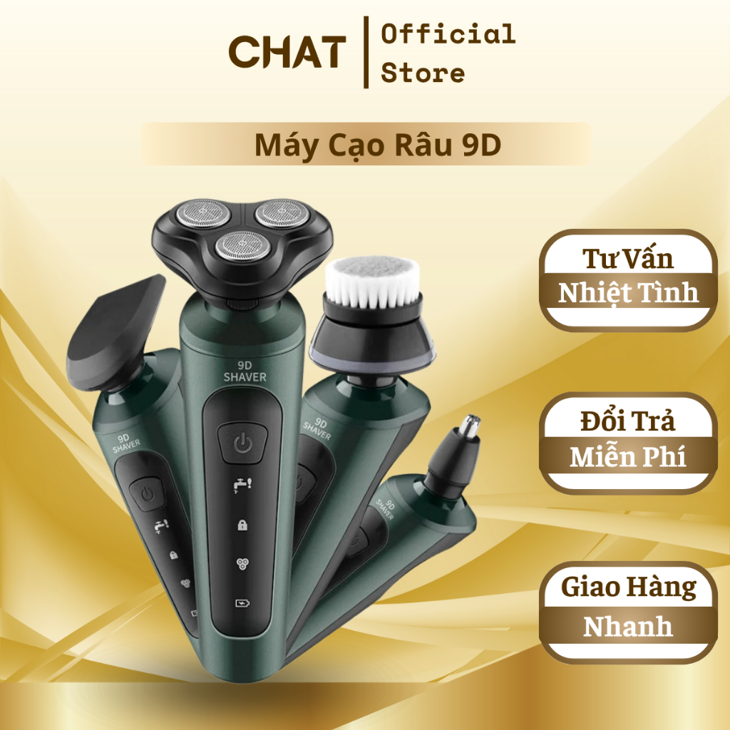 Máy Cạo Râu 9D Đa Năng 3 Lưỡi Kép 4 Đầu Hàng Cao Cấp IP X7 Kháng Nước Hện Đại GVQ Store