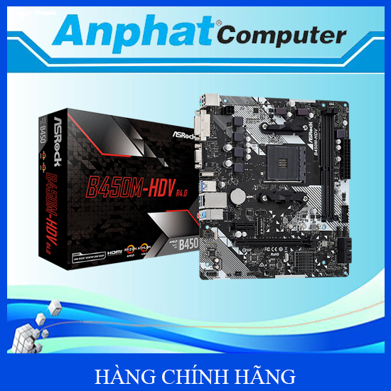 Bo mạch chủ Main ASRock B450M - HDV R4.0 hỗ trợ hệ điều hành Microsoft, Windows 10, 11 - Hàng chính 