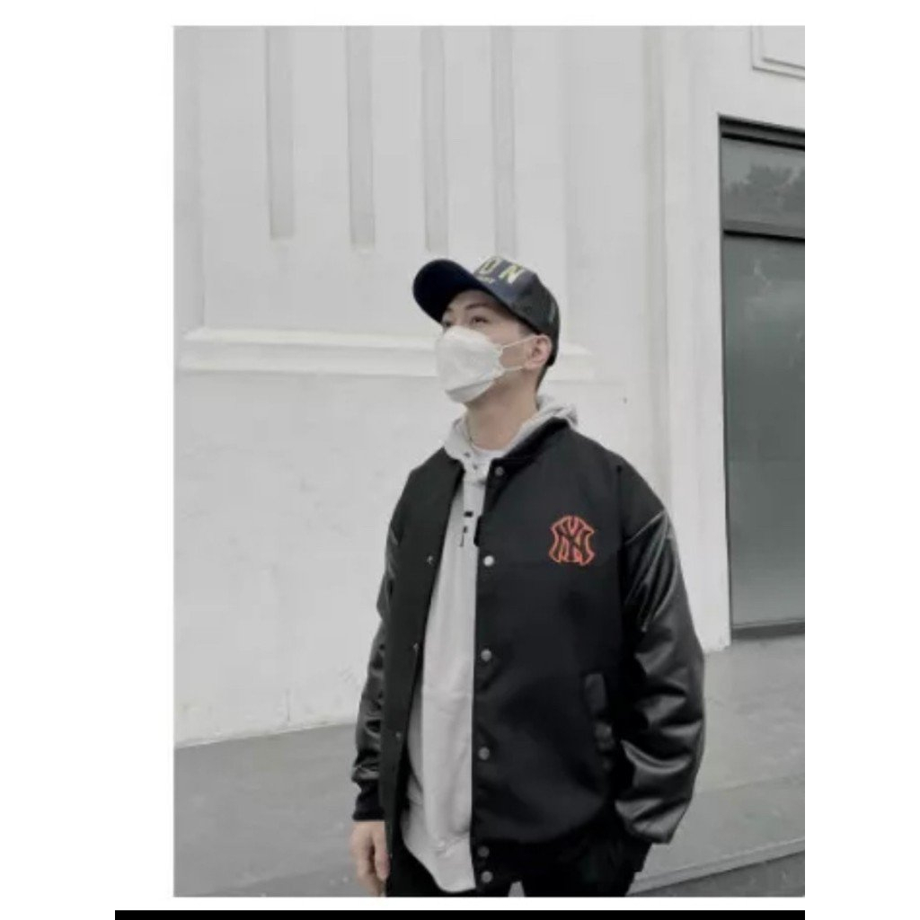 Áo khoác Bomber N..Y Thêu Chữ Đỏ 2 Lớp Chất liệu Dày Dặn - Áo varsity jacket MLB NY vải nỉ dày dặn p