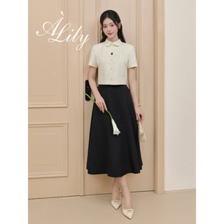 Áo nữ cổ sen dáng croptop có đệm vai,kèm khuy đặc biệt Lucy BEAUTEBYV họa tiết kẻ sọc đen, chân váy xoè nữ dài Viccy