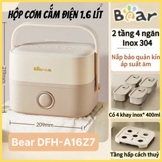  Hộp cơm cắm điện Bear DFH-A16Z7 dung tích 1.6L có 4 ngăn inox 304 và 1 khay hấp công suất 270W 