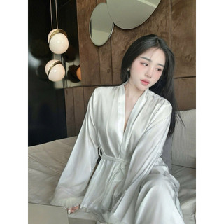 sét đồ ngủ pijama mặc nhà kimono chất latin lụa ren tầng quần dài có túi mềm mịn