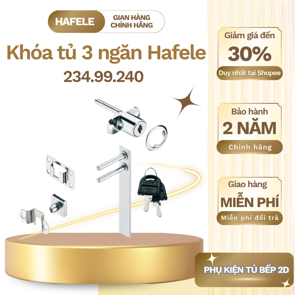 [HAFELE] Khóa Tủ 3 Ngăn - Khóa Trung Tâm Econo Cho Cánh Tủ 234.99.240