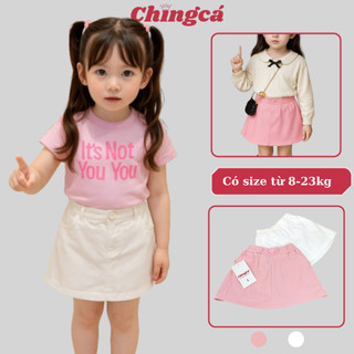  Chân váy chữ A cho bé chất liệu kaki mềm Váy bé gái hai màu Trắng Hồng phong cách hàn quốc có size 8-23kg cc010 