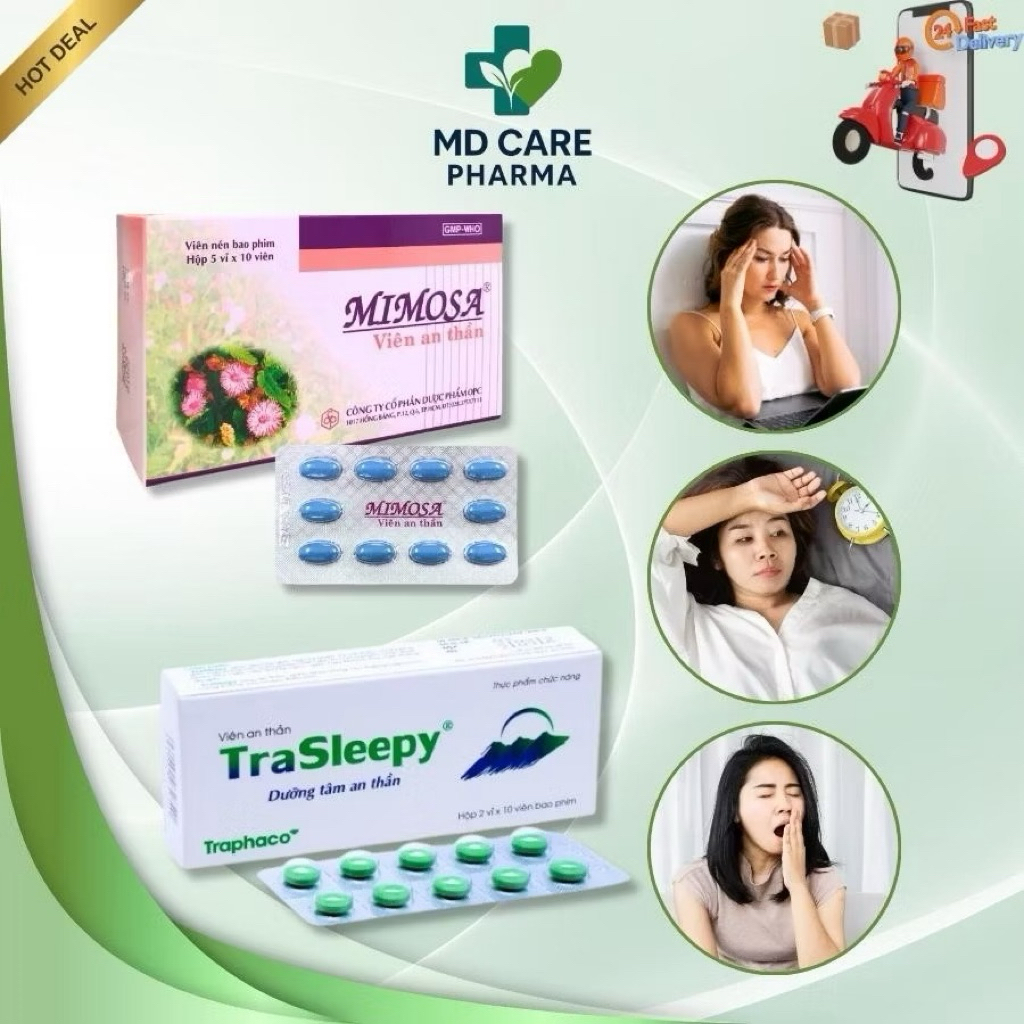 Viên an thần Mimosa/Trasleepy hỗ trợ cải thiện tình trạng mất ngủ, giúp ngủ ngon, giảm stress