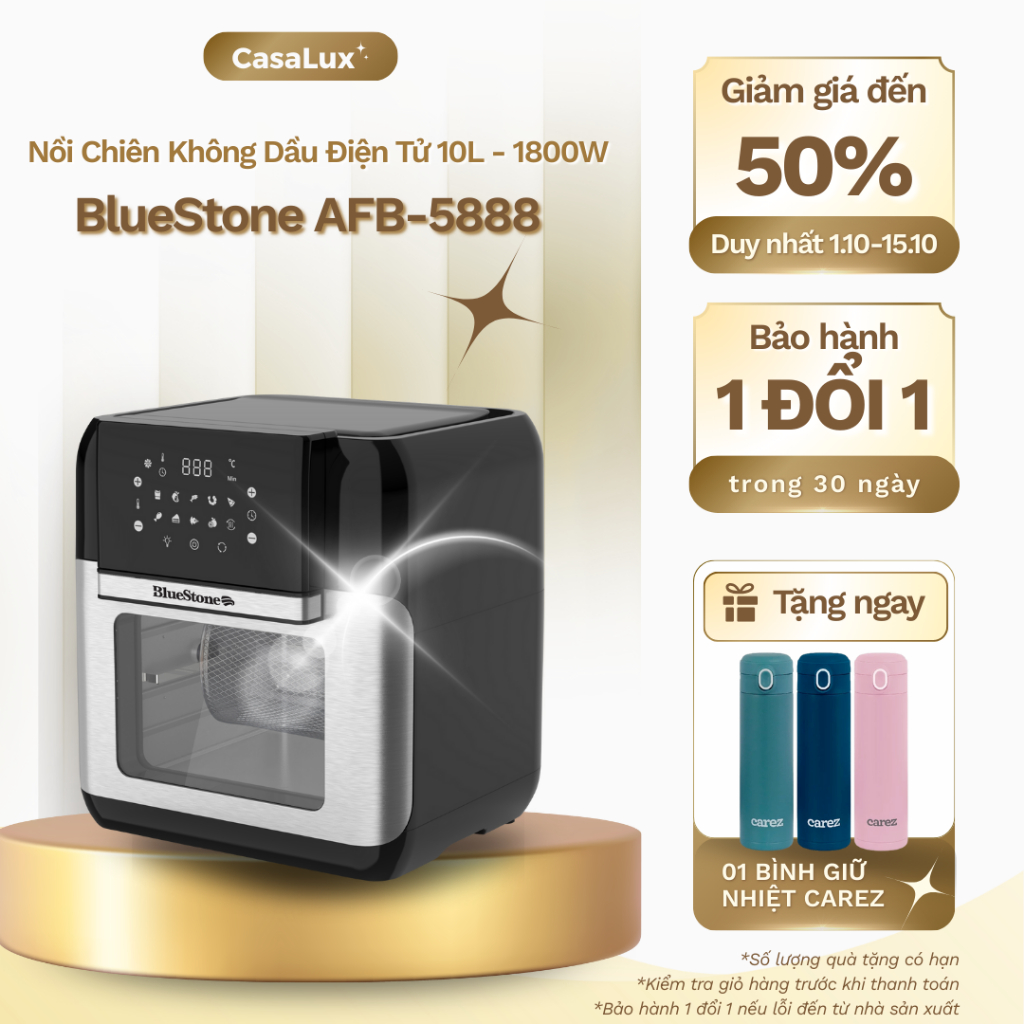 (1 ĐỔI 1 TRONG 30 NGÀY) Nồi Chiên Không Dầu Điện Tử CHÍNH HÃNG BlueStone AFB-5888 - 10 Lít - 1800W