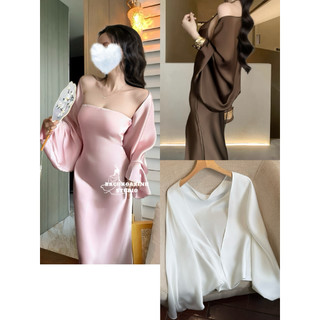  Áo khoác lụa basic dáng rộng tay loe mặc ngoài sang chảnh 