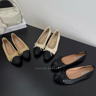 (HÀNG SẴN )giày bệt nơ mũi tròn phối màu thanh lịch kiểu pháp mùa thu 2023( form bé chân dầy tăng 1 size)AG 2510-1
