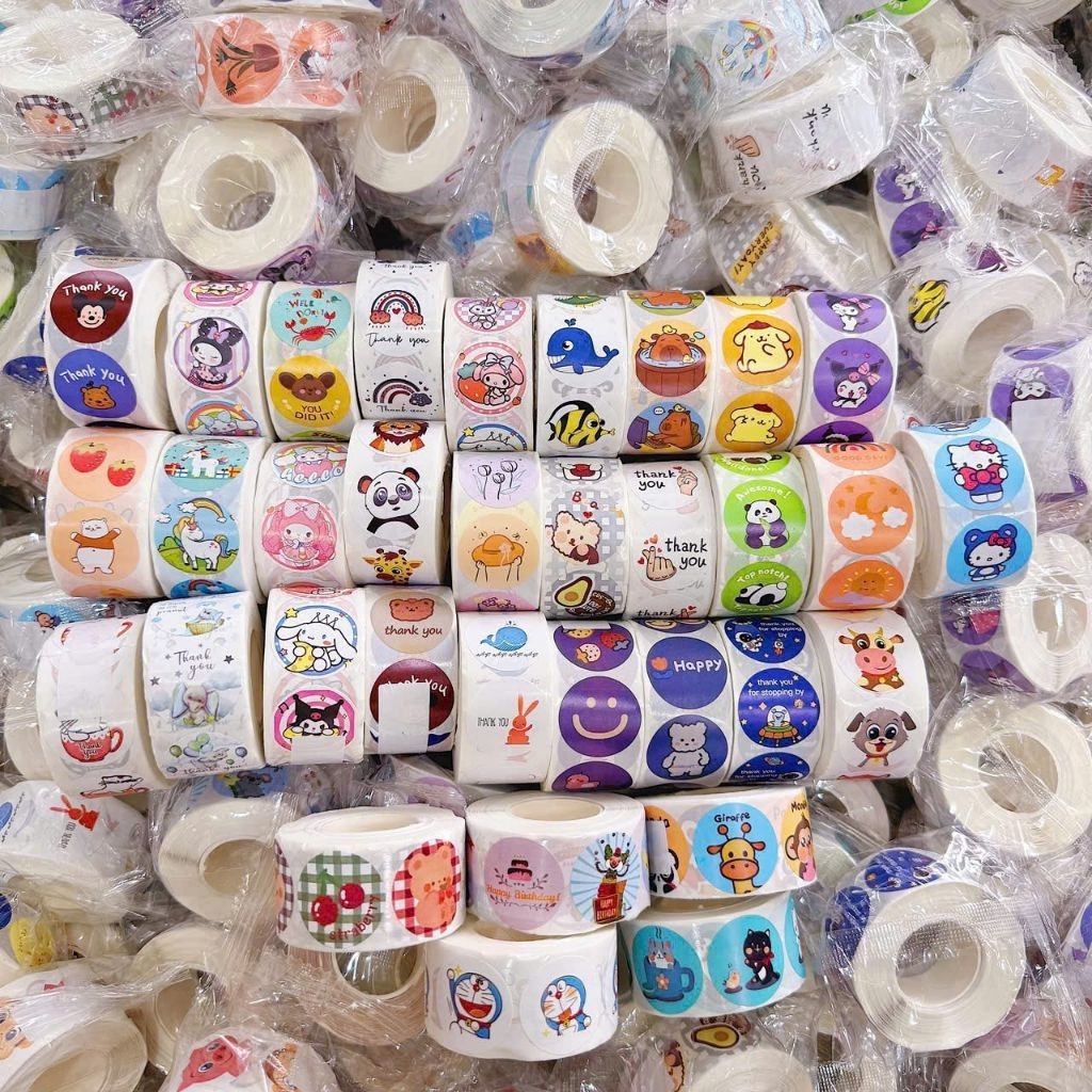 CUỘN 500 STICKER HOẠT HÌNH DỄ THƯƠNG, 500 hình dán cuộn động vật nhiều mẫu roll sticker, washi tape