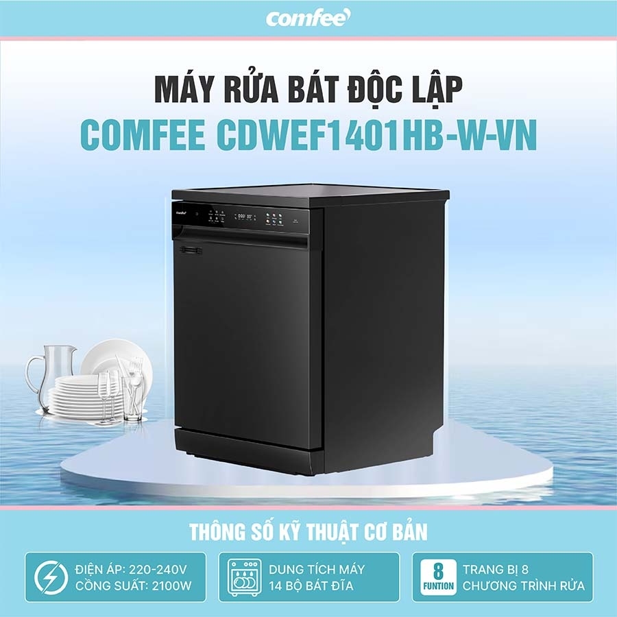 Giao Lắp HN - Máy rửa bát đĩa thông minh AI 14 bộ COMFEE CDWEF1401HB-W-VN - Bảo Hành Chính Hãng