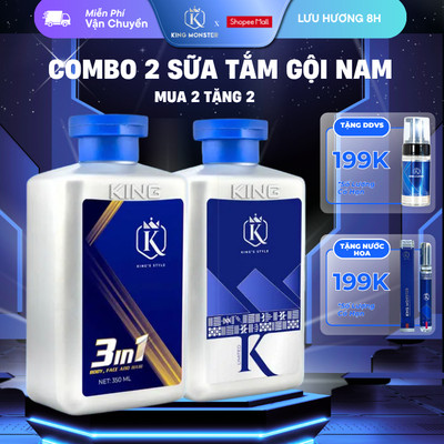 [KING MONSTER] Combo 2 sữa tắm gội nam hương nước hoa, set lịch lãm 3 in 1 tắm - gội - rửa mặt toàn thân siêu tiện lợi