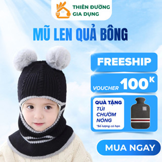  Mũ Len Quả Bông Trùm Mặt Cho Bé Nón Len Kèm Khăn Lót Nỉ Dày Dặn Siêu Ấm Mùa Đông Dễ Thương 