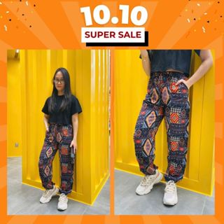 Quần lanh thổ cẩm bo gấu mặc ở nhà FREESHIP Quần alibaba nam nữ lanh thái ống bo phom to 40 - 80kg nhiều màu