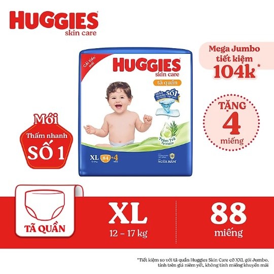 Tã quần Huggies goi lớn M102/L100/XL84/XXL76+4 miếng