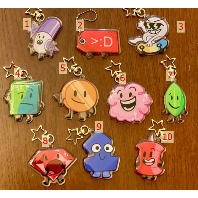 BFDI Keychains - 2.5" Acrylic - Marker, Pricetag, Nine, Book, Coiny, Puffball, (Evil) Leafy, Ruby, O