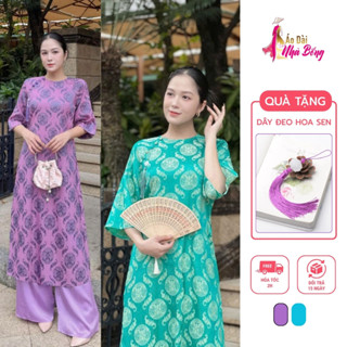 Áo Dài Nhà Bống Gấm Cổ Trụ Phối Nút Tàu, Hoa Văn Thọ Dơi Ẩn AD072 – Tinh Tế và Sang Trọng