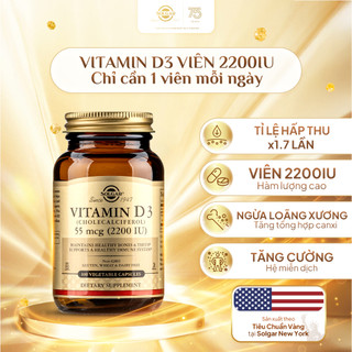  Viên Uống Solgar Vitamin D3 2200 Iu - Ngừa Loãng Xương Hỗ Trợ Sức Khỏe Xương Khớp  Lọ 100 Viên  