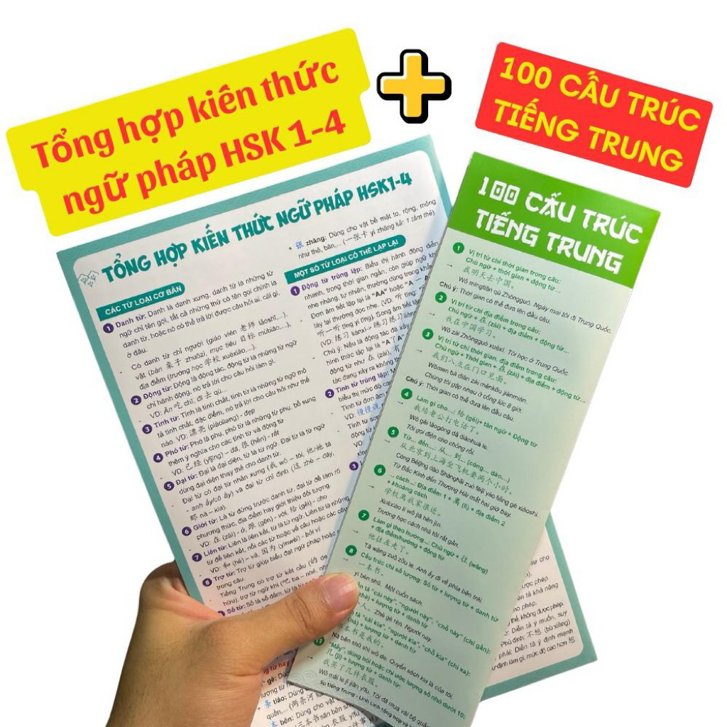 Bộ 2 Tờ Gấp Tiếng Trung: Tổng Hợp Cấu Trúc Ngữ Pháp Từ Hsk1 Đến Hsk4 và 100 Cấu Trucd Tiếng Trung